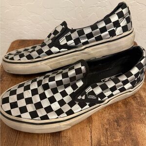 Vans Black and Silver Checkered Slip-Ons
